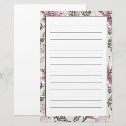 Gedroogd Roze Hibiscus Flowers Patroon Briefpapier (Voorkant / Achterkant)