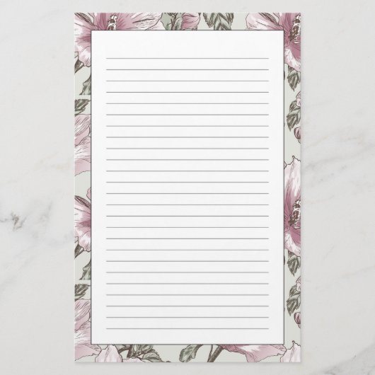 Gedroogd Roze Hibiscus Flowers Patroon Briefpapier (Voorkant)