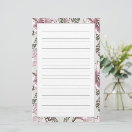 Gedroogd Roze Hibiscus Flowers Patroon Briefpapier (Staand voorkant)