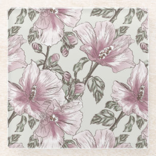 Gedroogd Roze Hibiscus Flowers Patroon Glazen Onderzetter