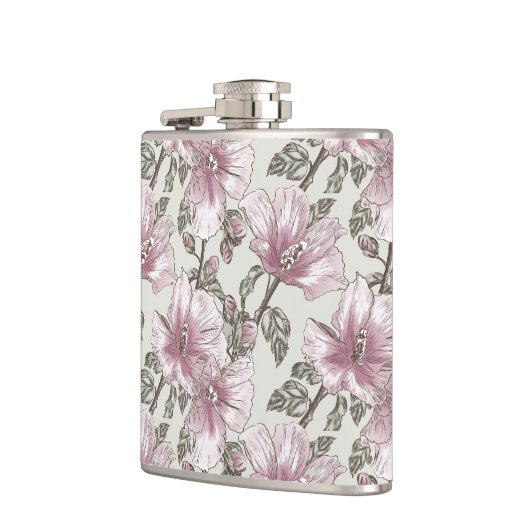 Gedroogd Roze Hibiscus Flowers Patroon Heupfles (Links)