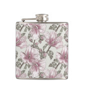 Gedroogd Roze Hibiscus Flowers Patroon Heupfles (Voorkant)