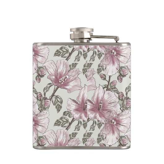 Gedroogd Roze Hibiscus Flowers Patroon Heupfles (Achterkant)