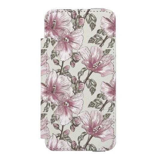 Gedroogd Roze Hibiscus Flowers Patroon Incipio iPhone Portemonnee Hoesje (Voorkant Agenda)