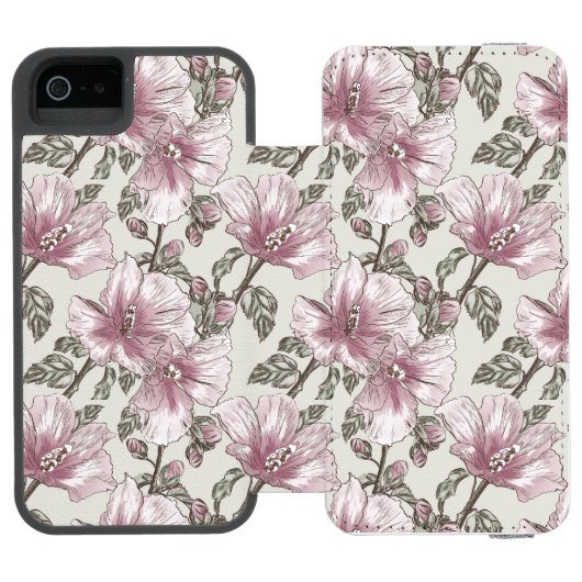 Gedroogd Roze Hibiscus Flowers Patroon Incipio iPhone Portemonnee Hoesje (Agenda Open)