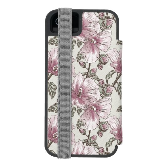 Gedroogd Roze Hibiscus Flowers Patroon Incipio iPhone Portemonnee Hoesje (Agenda Achterkant)