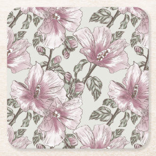Gedroogd Roze Hibiscus Flowers Patroon Kartonnen Onderzetters