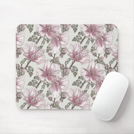 Gedroogd Roze Hibiscus Flowers Patroon Muismat (Met muis)