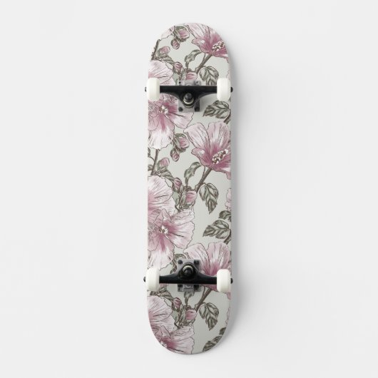 Gedroogd Roze Hibiscus Flowers Patroon Persoonlijk Skateboard (Voorkant)