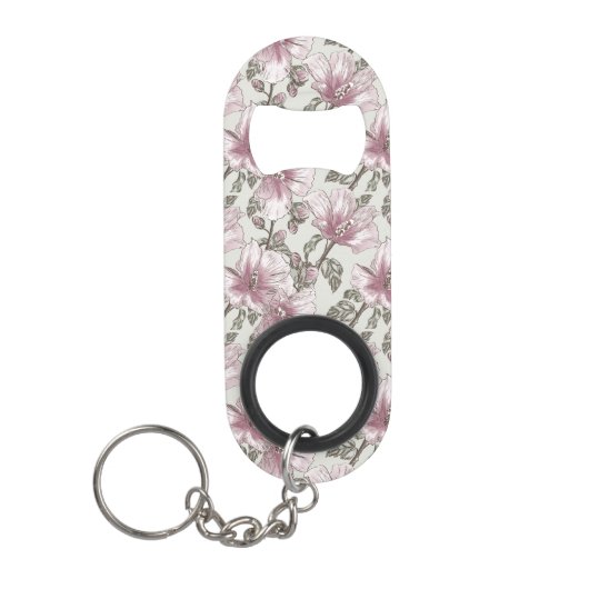 Gedroogd Roze Hibiscus Flowers Patroon Sleutelhanger Flessenopener (Voorkant)