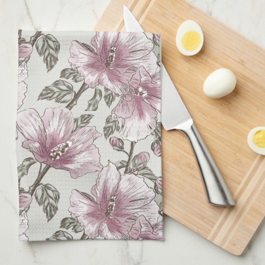 Gedroogd Roze Hibiscus Flowers Patroon Theedoek (Quarter Fold)