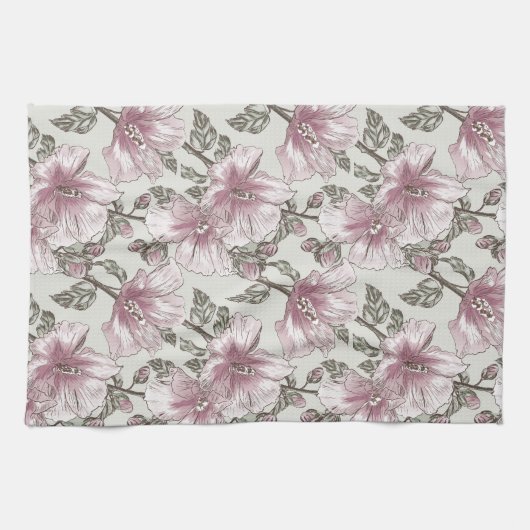 Gedroogd Roze Hibiscus Flowers Patroon Theedoek (Horizontaal)