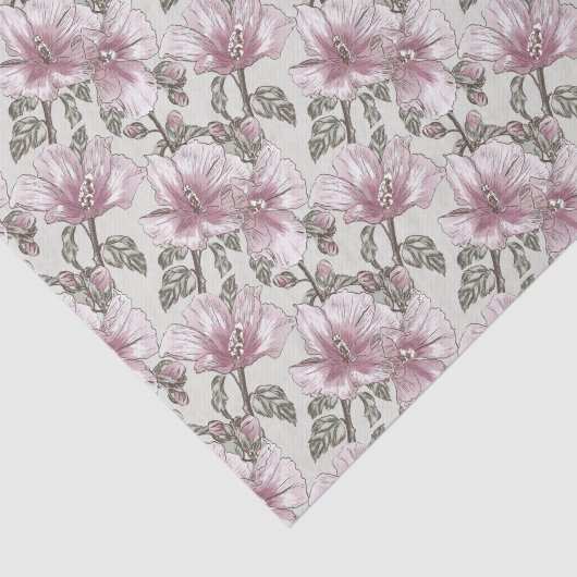 Gedroogd Roze Hibiscus Flowers Patroon Tissuepapier (Detail)