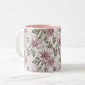 Gedroogd Roze Hibiscus Flowers Patroon Tweekleurige Koffiemok (Voorkant links)