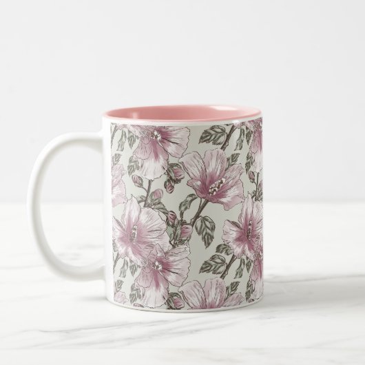 Gedroogd Roze Hibiscus Flowers Patroon Tweekleurige Koffiemok (Links)