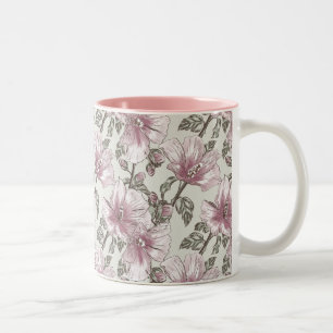 Gedroogd Roze Hibiscus Flowers Patroon Tweekleurige Koffiemok