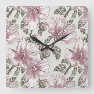 Gedroogd Roze Hibiscus Flowers Patroon Vierkante Klok