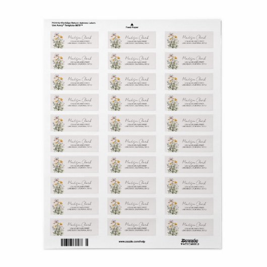 Gedroogd Wildflower Boeket retouradres Etiket (Full Sheet)