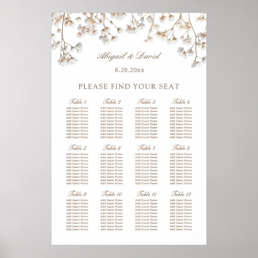 Gedroogde Baby's Breath Bruiloft Zitplaatskaart Poster (Voorkant)