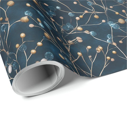 Gedroogde bessen en goudkleurige bladeren cadeaupapier (Rol Hoek)