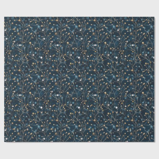 Gedroogde bessen en goudkleurige bladeren cadeaupapier (Vlak)