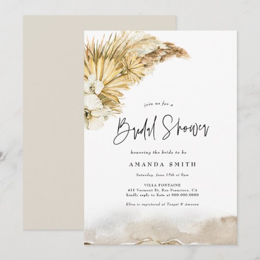 Gedroogde bladeren Pampas Grass Boho Beige Vrijgez Kaart (Voorkant / Achterkant)