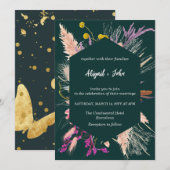 Gedroogde bloem geometrische rand donkergroene ach kaart (Voorkant / Achterkant)