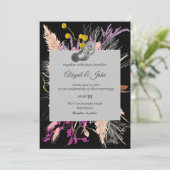 Gedroogde Bloem/ Zwart en Witte Bruiloft Kaart (Staand voorkant)