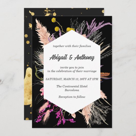 Gedroogde Bloem/ Zwart en Witte Bruiloft Kaart (Voorkant / Achterkant)