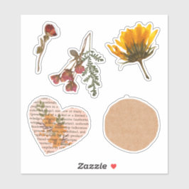 Gedroogde bloemen Ambachtelijk papier Collage lett Sticker