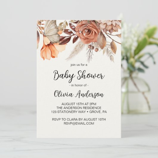Gedroogde bloemen Boho Baby shower Kaart (Staand voorkant)