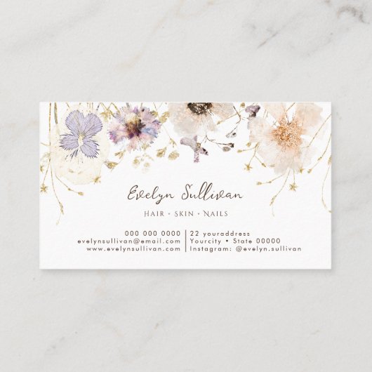 Gedroogde bloemen elegant loyaliteitskaart visitekaartje (Achterkant)