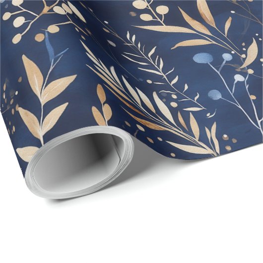 Gedroogde bloemen en goudkleurige bladeren cadeaupapier (Rol Hoek)