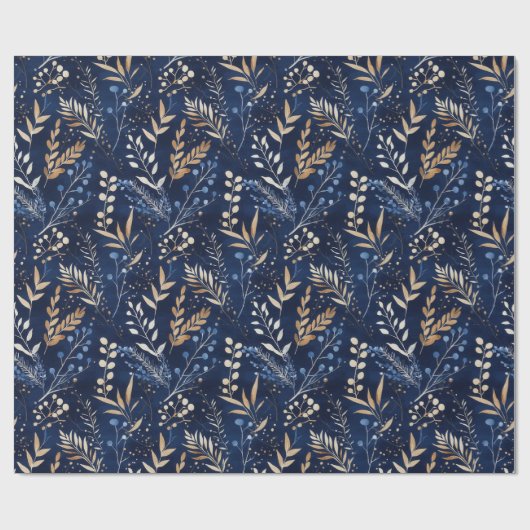 Gedroogde bloemen en goudkleurige bladeren cadeaupapier (Vlak)