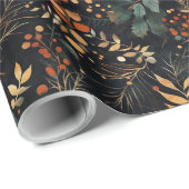 Gedroogde bloemen en goudkleurige bladeren cadeaupapier (Rol Hoek)