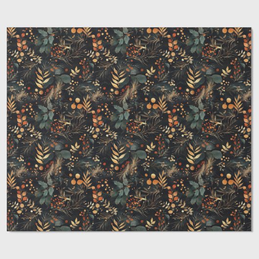 Gedroogde bloemen en goudkleurige bladeren cadeaupapier (Vlak)