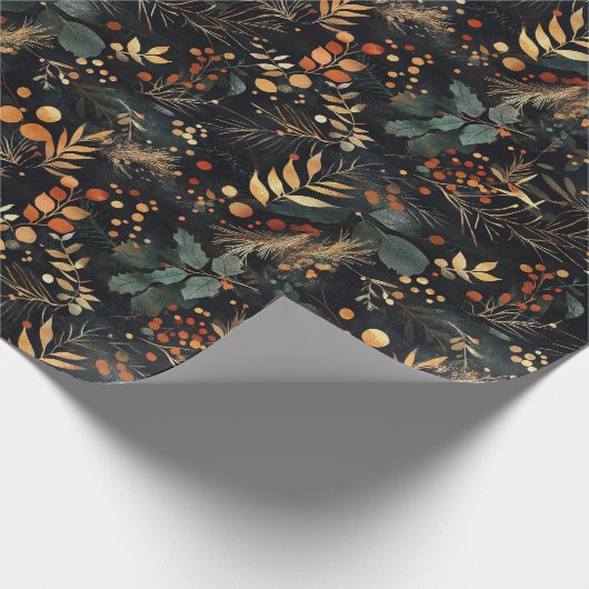 Gedroogde bloemen en goudkleurige bladeren cadeaupapier (Hoek)