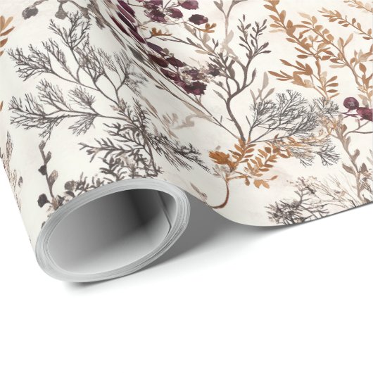 Gedroogde bloemen en goudkleurige bladeren cadeaupapier (Rol Hoek)