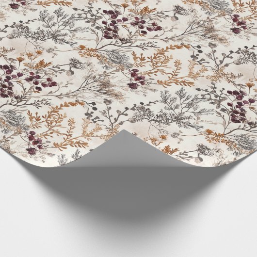 Gedroogde bloemen en goudkleurige bladeren cadeaupapier (Hoek)