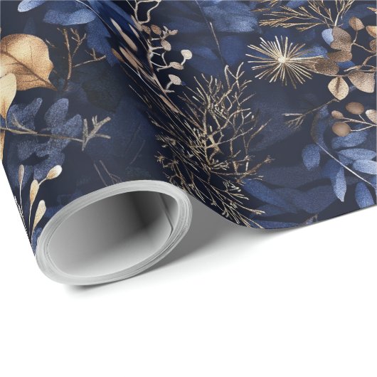 Gedroogde bloemen en goudkleurige bladeren cadeaupapier (Rol Hoek)