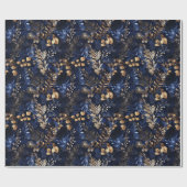 Gedroogde bloemen en goudkleurige bladeren cadeaupapier (Vlak)