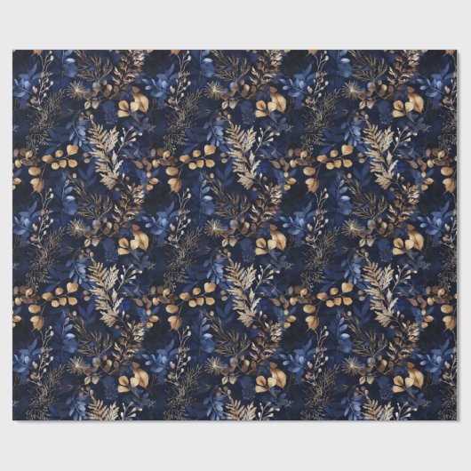 Gedroogde bloemen en goudkleurige bladeren cadeaupapier (Vlak)