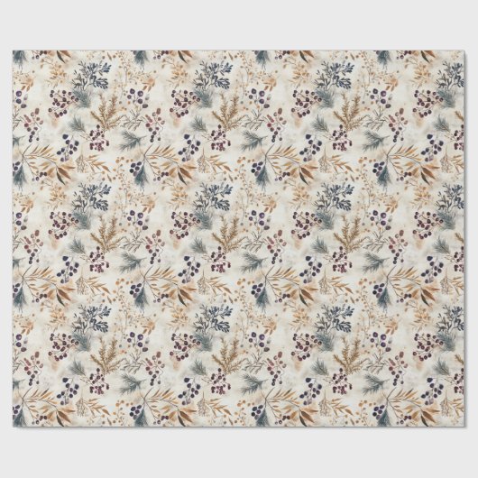 Gedroogde bloemen en goudkleurige bladeren cadeaupapier (Vlak)