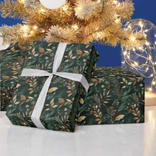 Gedroogde bloemen en goudkleurige bladeren cadeaupapier