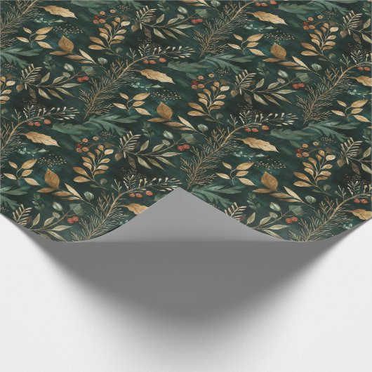 Gedroogde bloemen en goudkleurige bladeren cadeaupapier (Hoek)