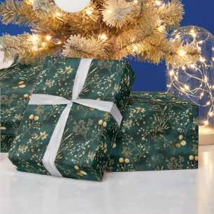 Gedroogde bloemen en goudkleurige bladeren cadeaupapier