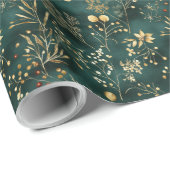 Gedroogde bloemen en goudkleurige bladeren cadeaupapier (Rol Hoek)