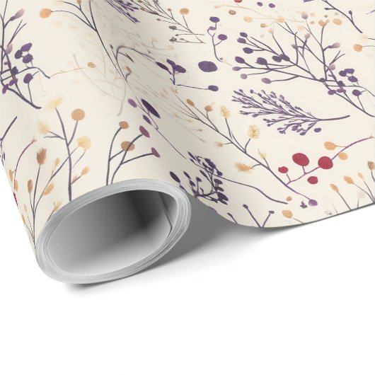 Gedroogde bloemen en goudkleurige bladeren cadeaupapier (Rol Hoek)