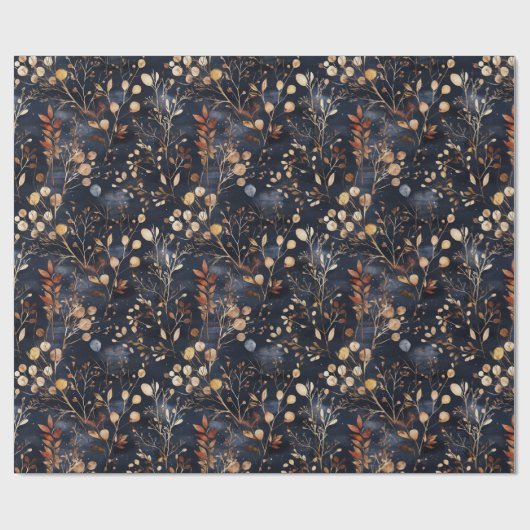 Gedroogde bloemen en goudkleurige bladeren cadeaupapier (Vlak)