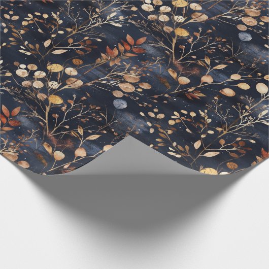 Gedroogde bloemen en goudkleurige bladeren cadeaupapier (Hoek)